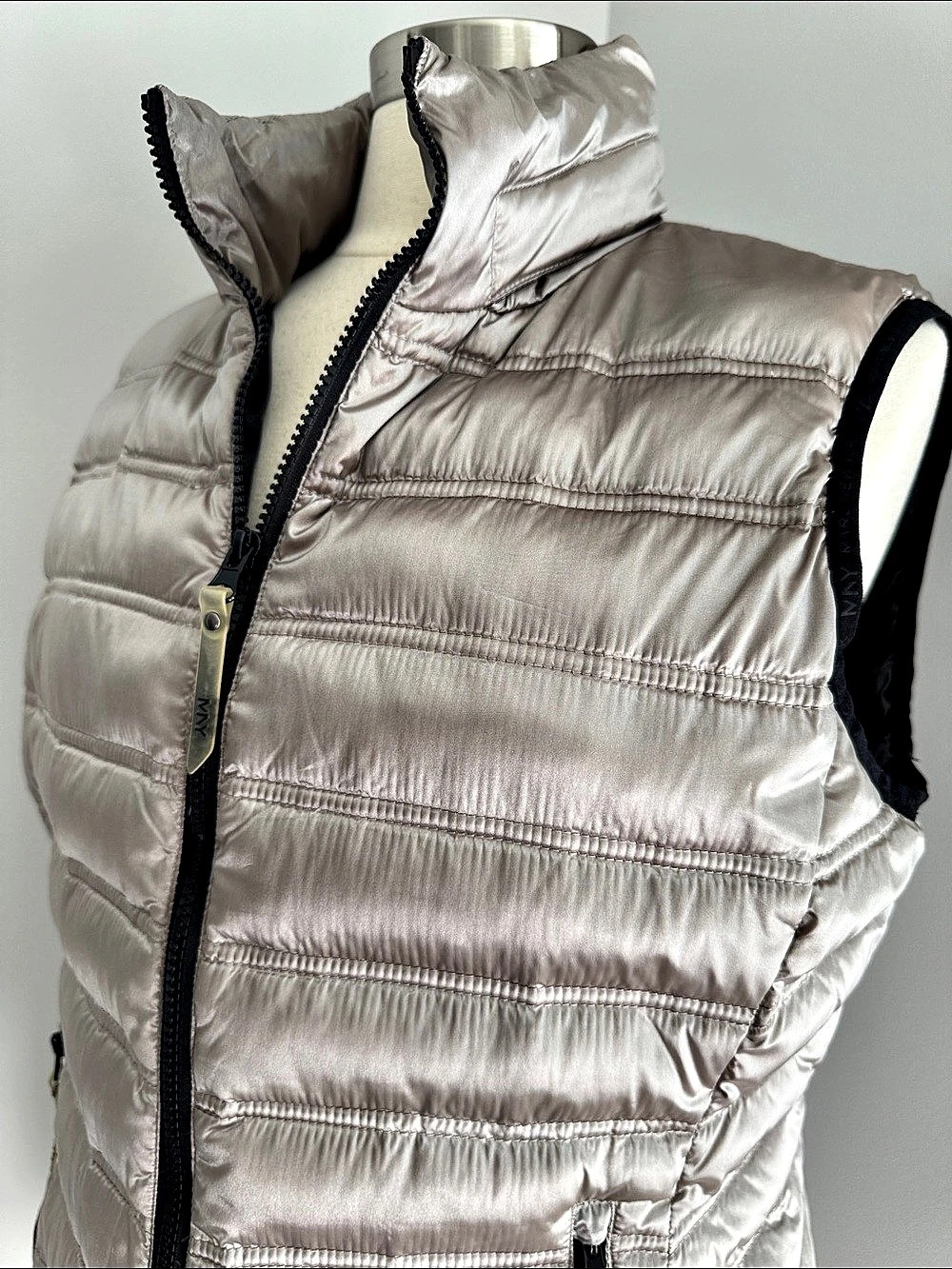 Marc New York NWOT Down Feather Packable Puffer Vest Shiny Taupe Large